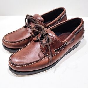 Dockers Boat Shoe Mens 9.5M Brown Leather 2 Eye Lace Up Casual Deck Shoe Comfort